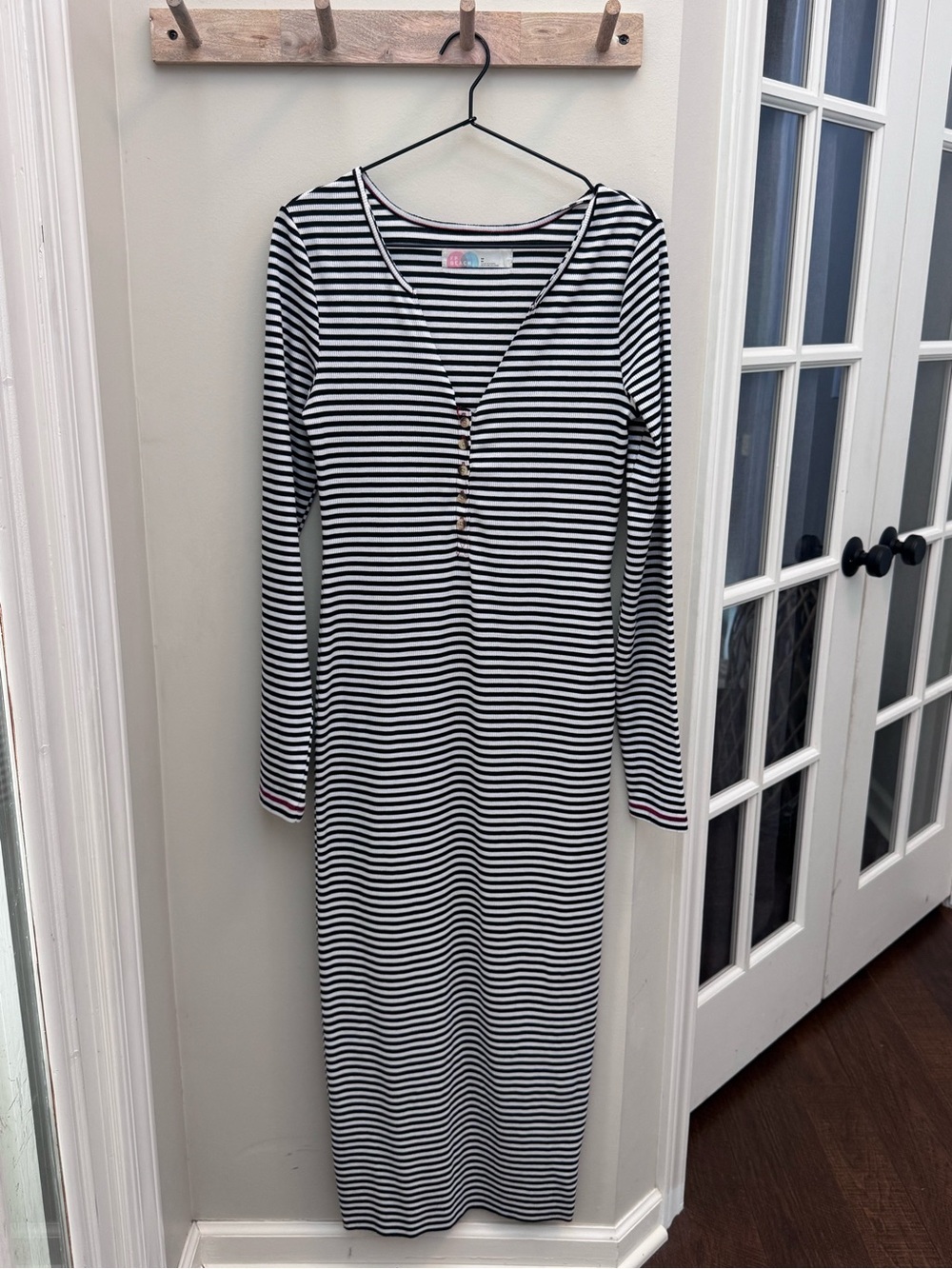 Free People Beach ribbed knit maxi dress Black White - Picture 2 of 9